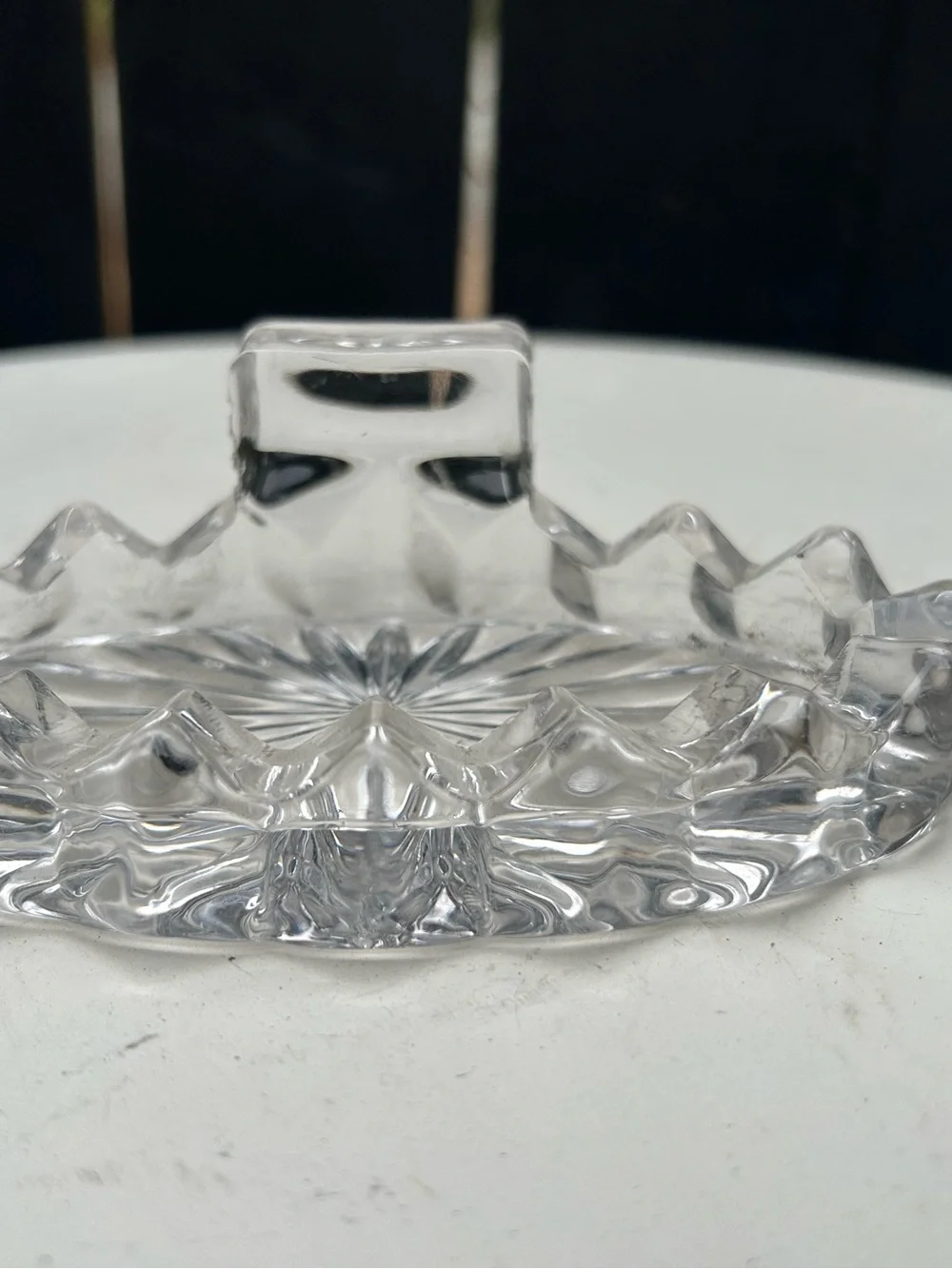 Fostoria American Clear glass individual ashtray with match stand